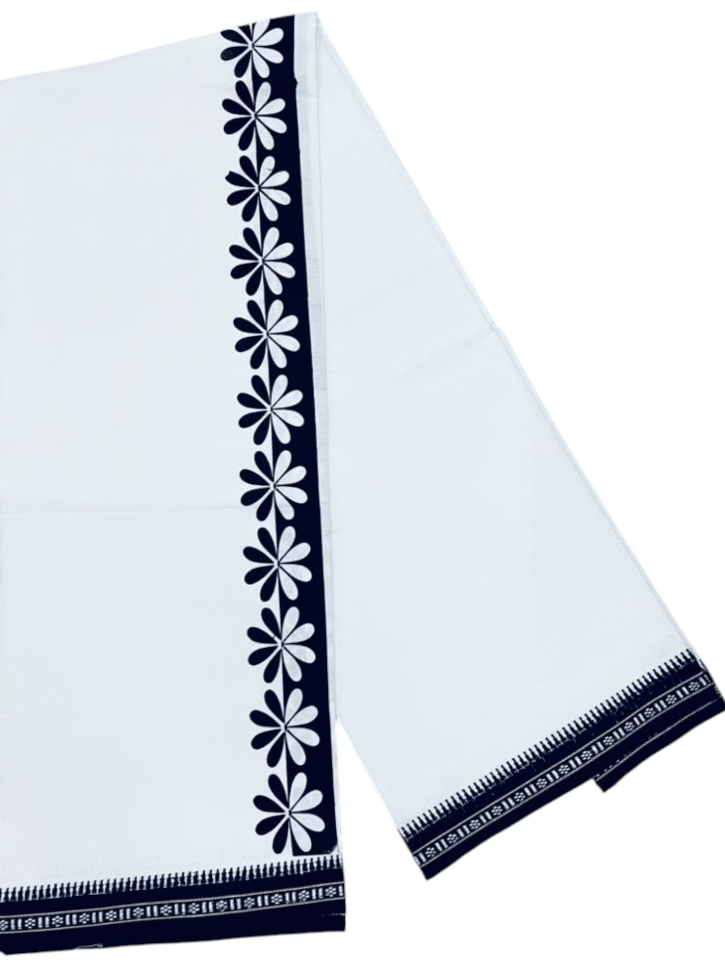 Southloom White Black Printed Single Mundu / Otta Mundu / Lungi (South Indian Kerala Dhoti)