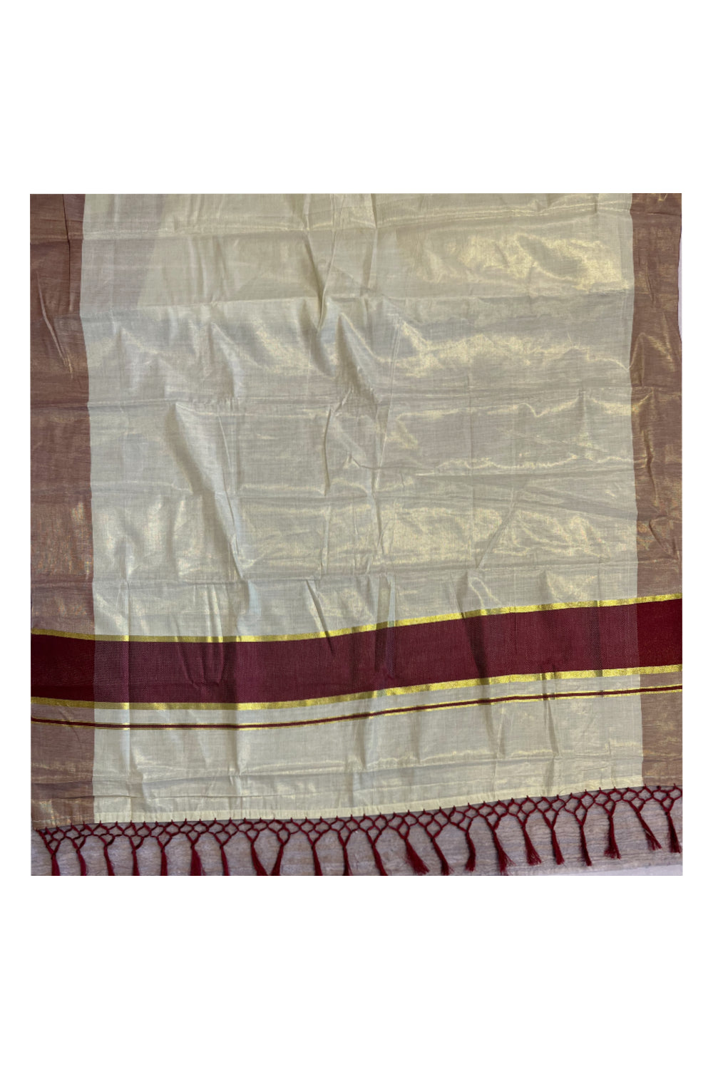 Southloom Tissue  Ready to Wear Kasavu Kerala Saree with Maroon Kara and Blouse Piece