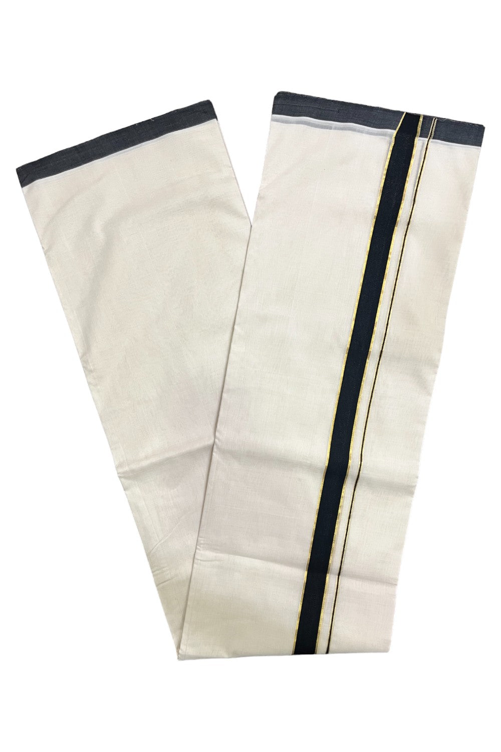 Premium Balaramapuram Handloom Unakkupaavu Cotton Double Mundu with Black and Kasavu Border (Vishu 2024 Collection)