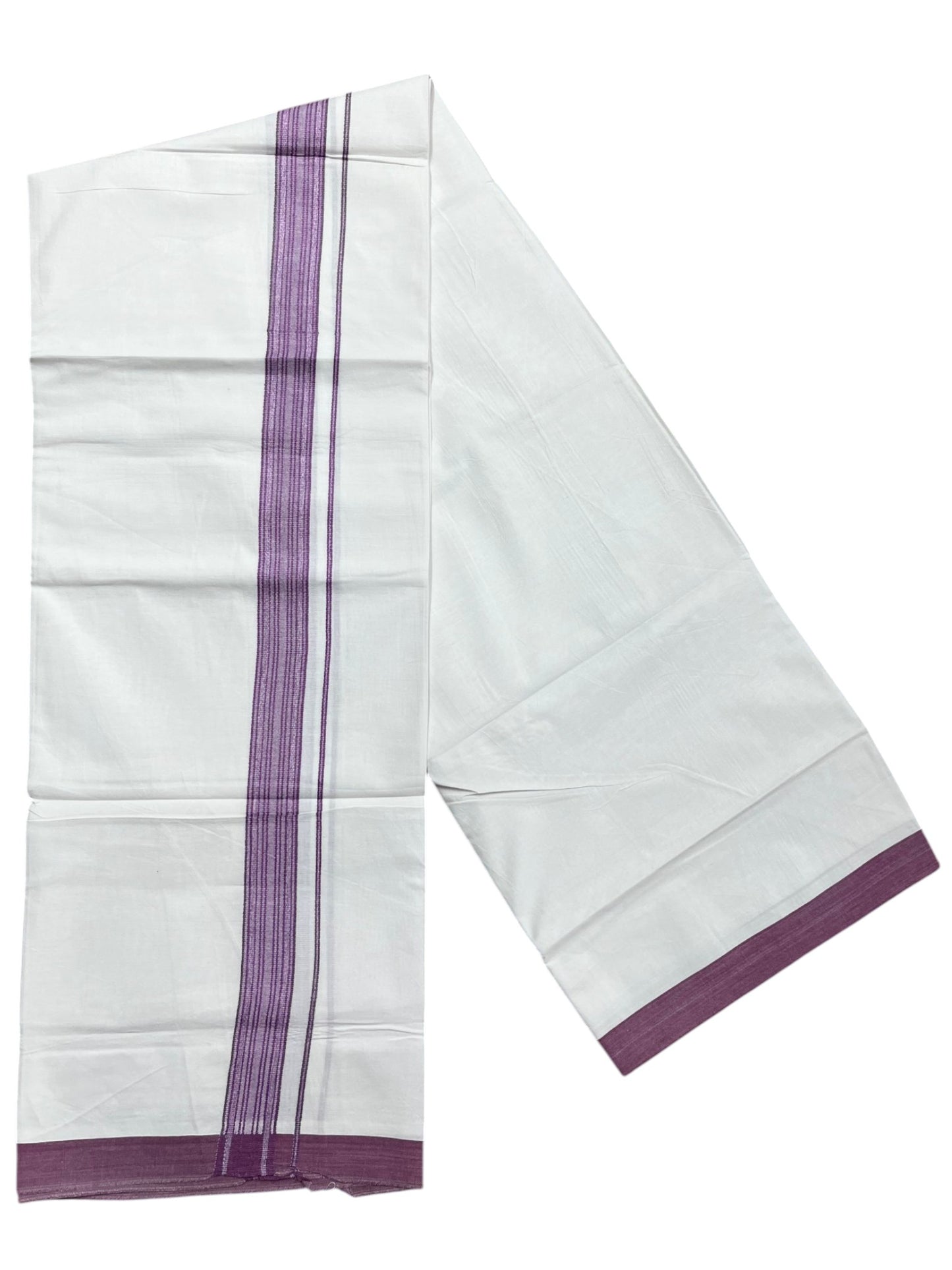 Southloom Pure White Single Cotton Mundu with Purple Border (South Indian Kerala Dhoti)