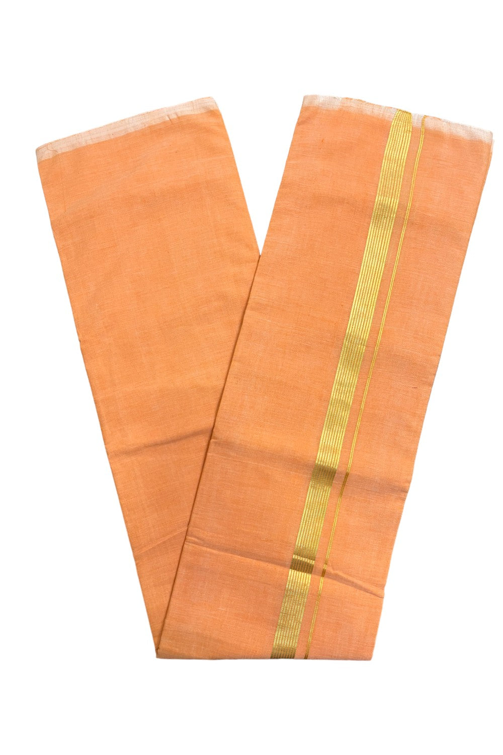 Southloom Premium Balaramapuram Handloom Orange Mundu with Kasavu Border (South Indian Kerala Dhoti)