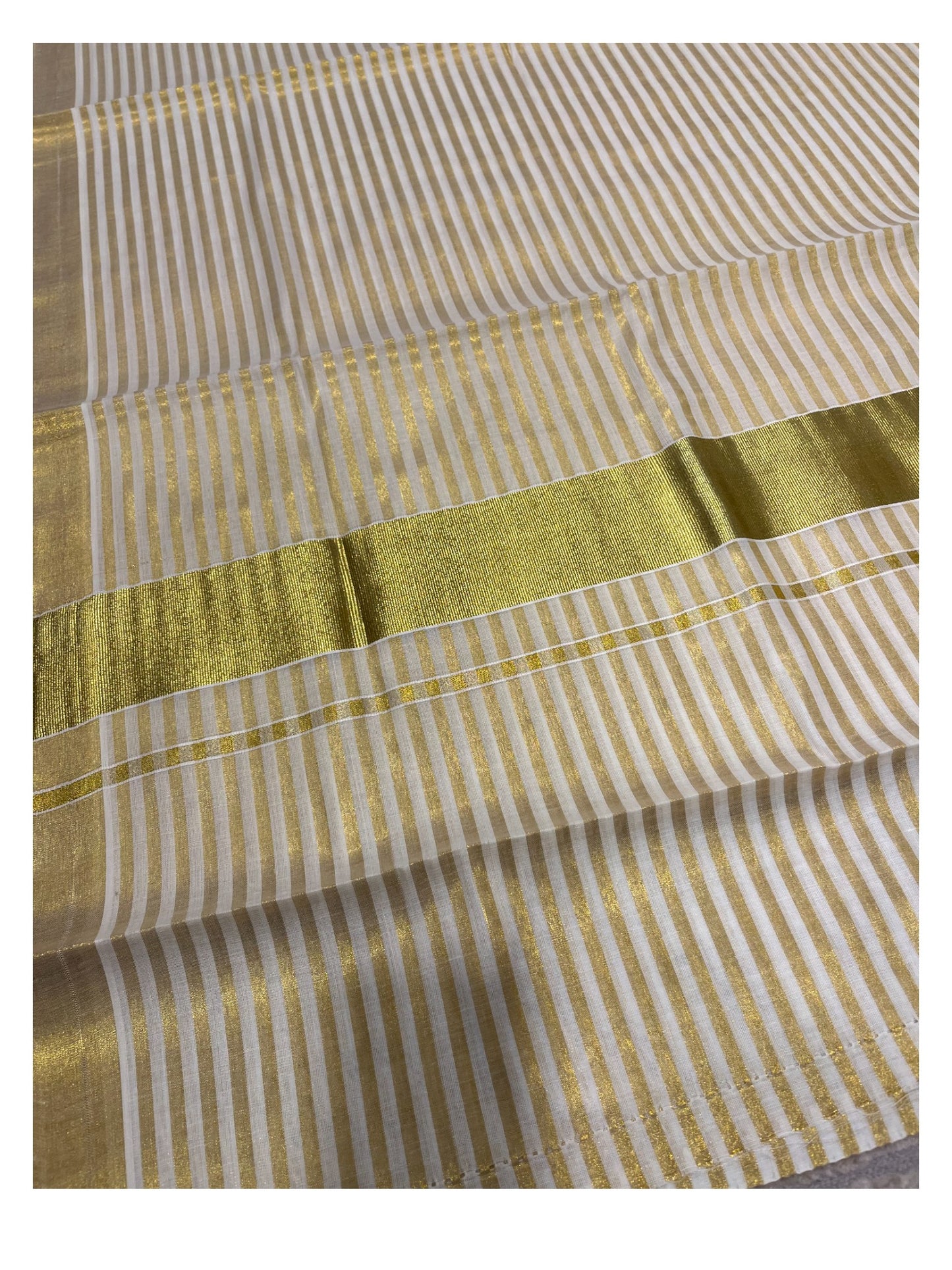 Southloom Kerala Cotton Kasavu Saree with Golden Stripes on Body