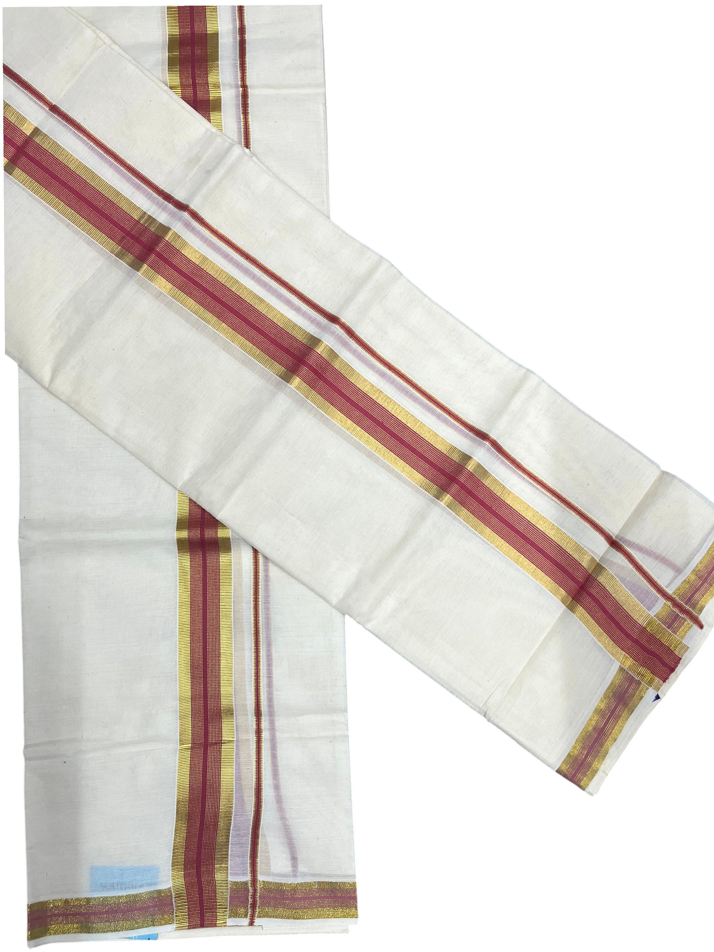 Southloom Pure Cotton Kerala Single Set Mundu (Mundum Neriyathum) with Brike Red and Kasavu Border 2.80 Mtrs SLKK