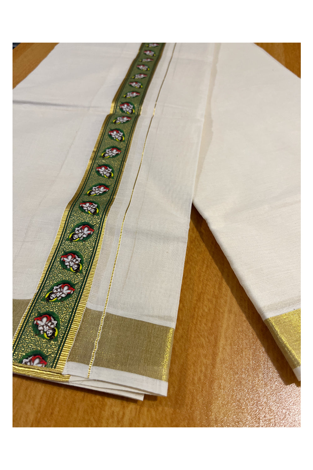 Southloom Double Mundu with Mural Printed on Kasavu Border