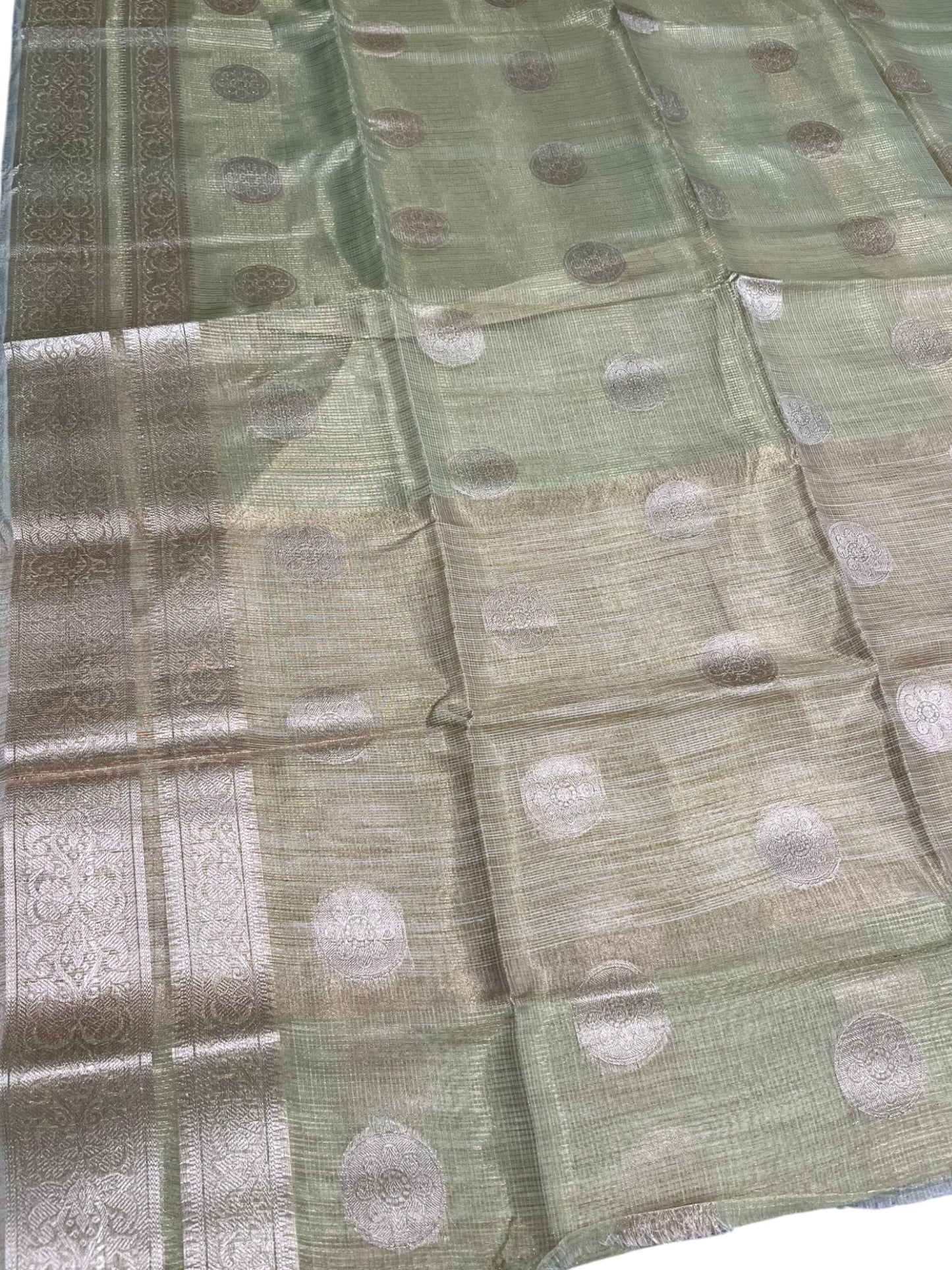 Southloom Tissue Silk Saree with Woven Work on Body and Borders Green