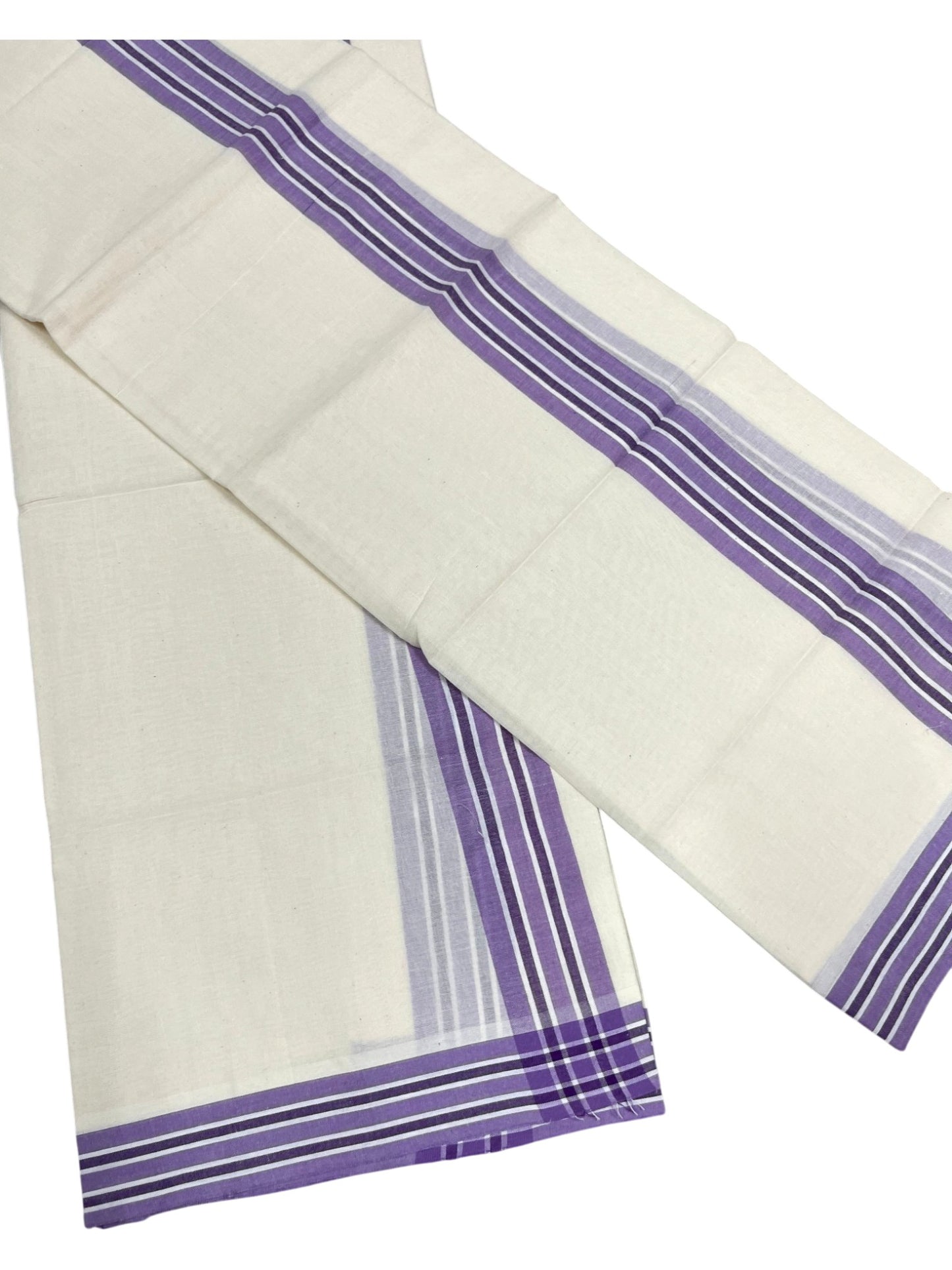 Southloom Pure Cotton Kerala Single Mulloth Set Mundu (Mundum Neriyathum) with Lavender Border in 2.50 Mtrs SL243