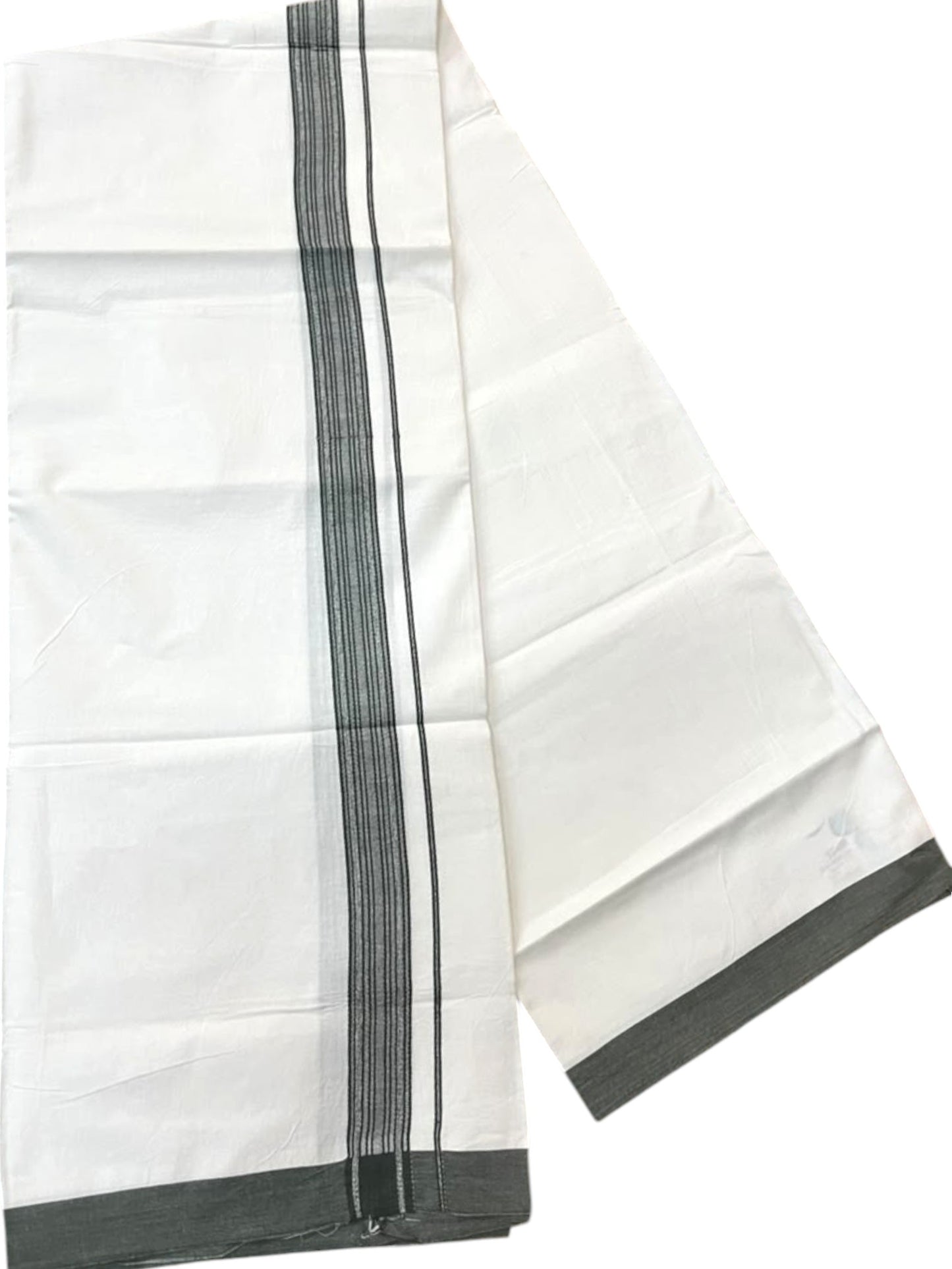 Southloom Pure White Single Cotton Mundu with Grey Border (South Indian Kerala Dhoti)