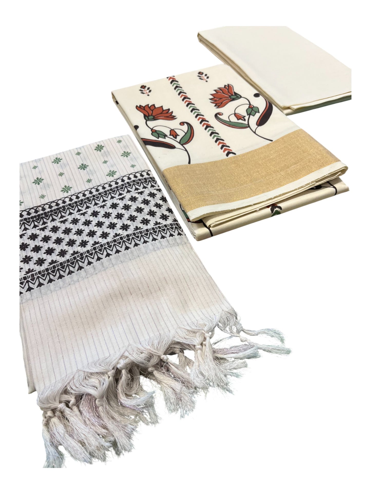 Southloom Pure Cotton Kerala Churidar Salwar Material with Hand Printed Designs (include Shawl / Dupatta)