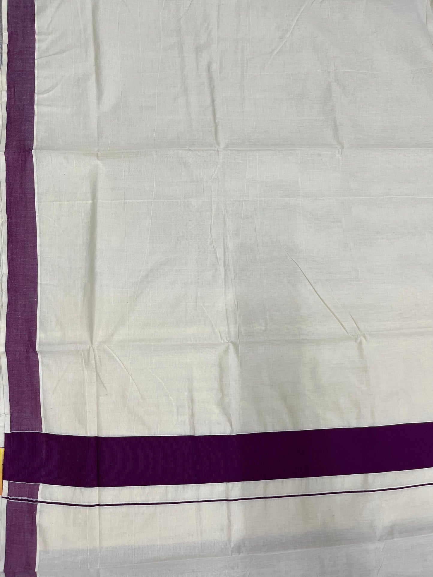 Southloom Kerala Pure Cotton Plain Kasavu Saree with Purple Border 3 inch