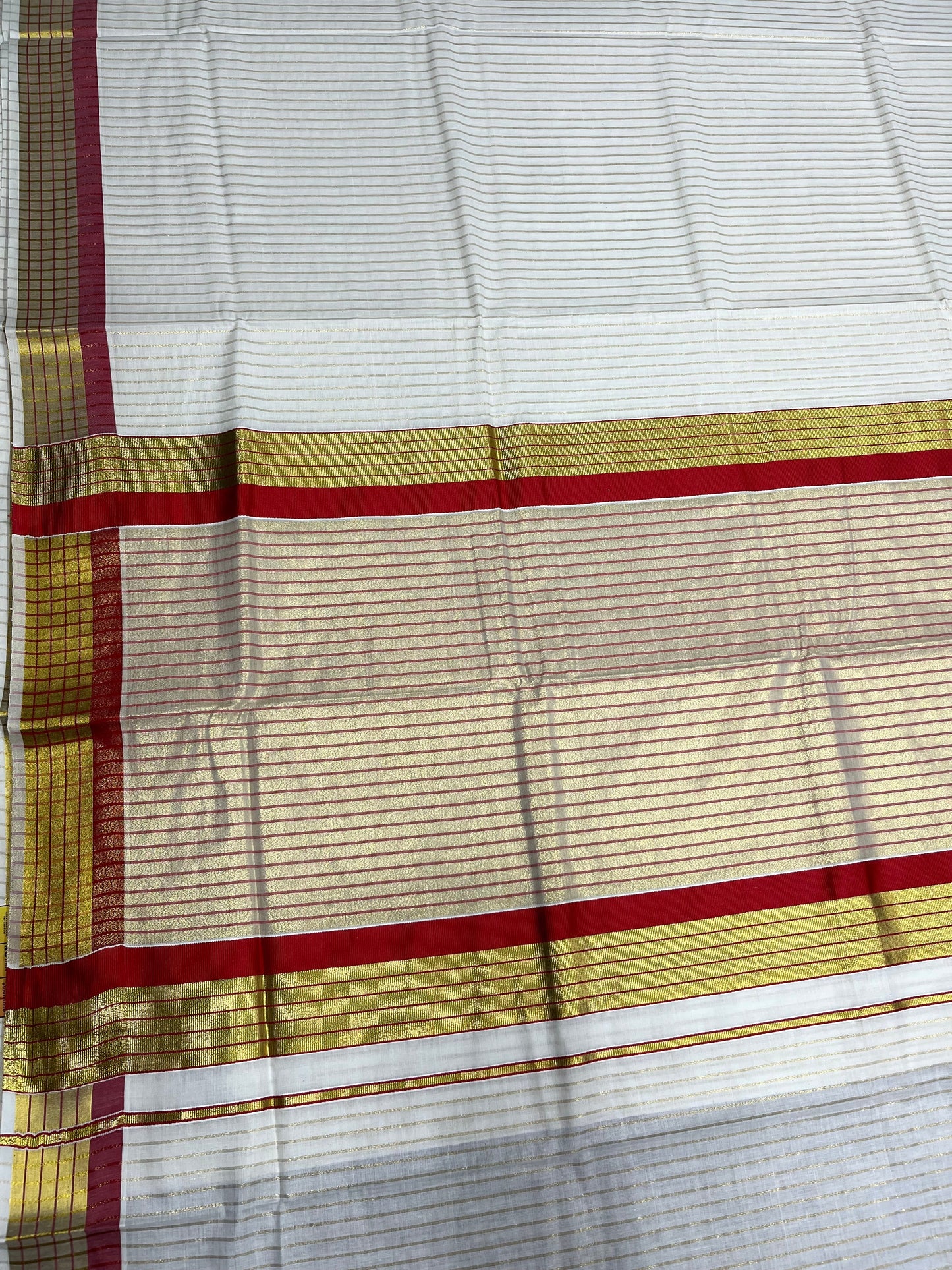 Southloom Kerala Pure Cotton Saree with Stripes on Body and Borders in Red SL334