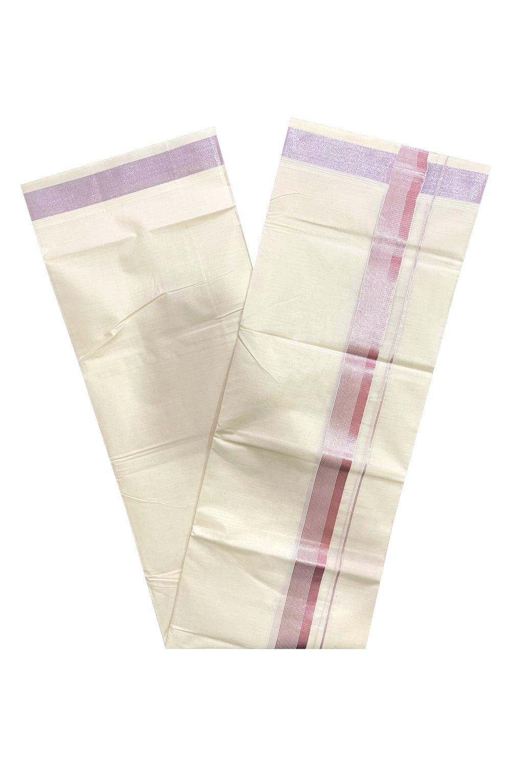 Pure Cotton Kerala Double Mundu with Rose Copper Kasavu Border (South Indian Kerala Dhoti)