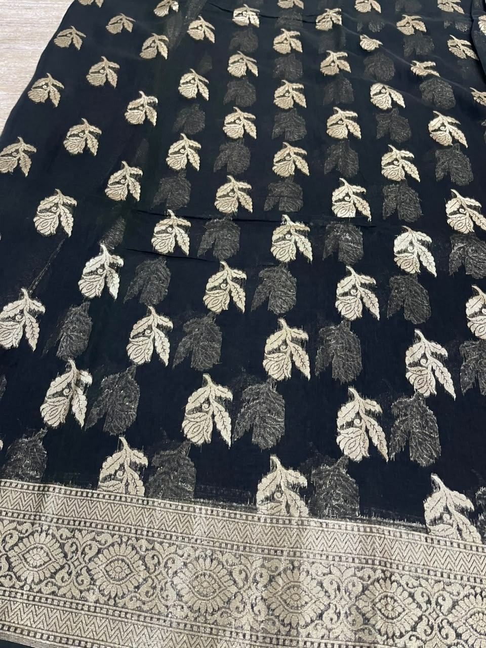 Southloom Cotton Banarasi Silk Saree with Woven Work on Body and Borders (Black)