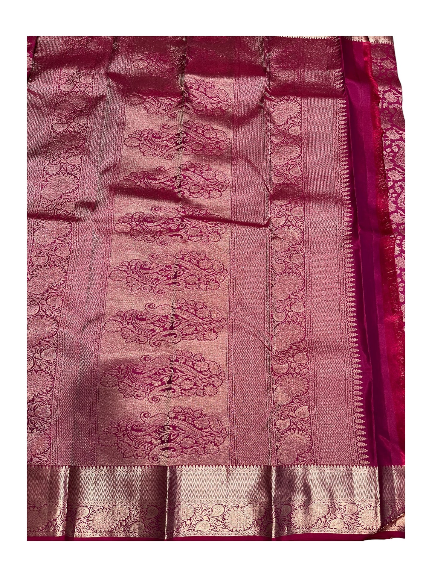 Southloom Pure Handloom Bridal Kanchipuram Silk Saree with Korvai Work (Magenta)