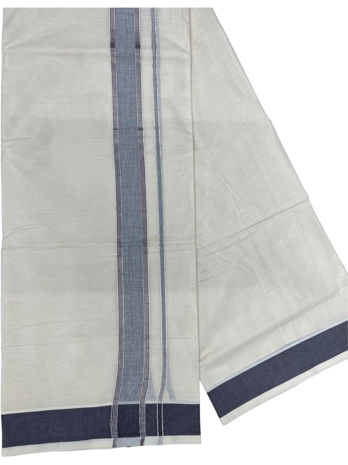 Southloom Kerala Pure Cotton Double Mundu with Silver Lines and Black Border with (South Indian Dhoti)