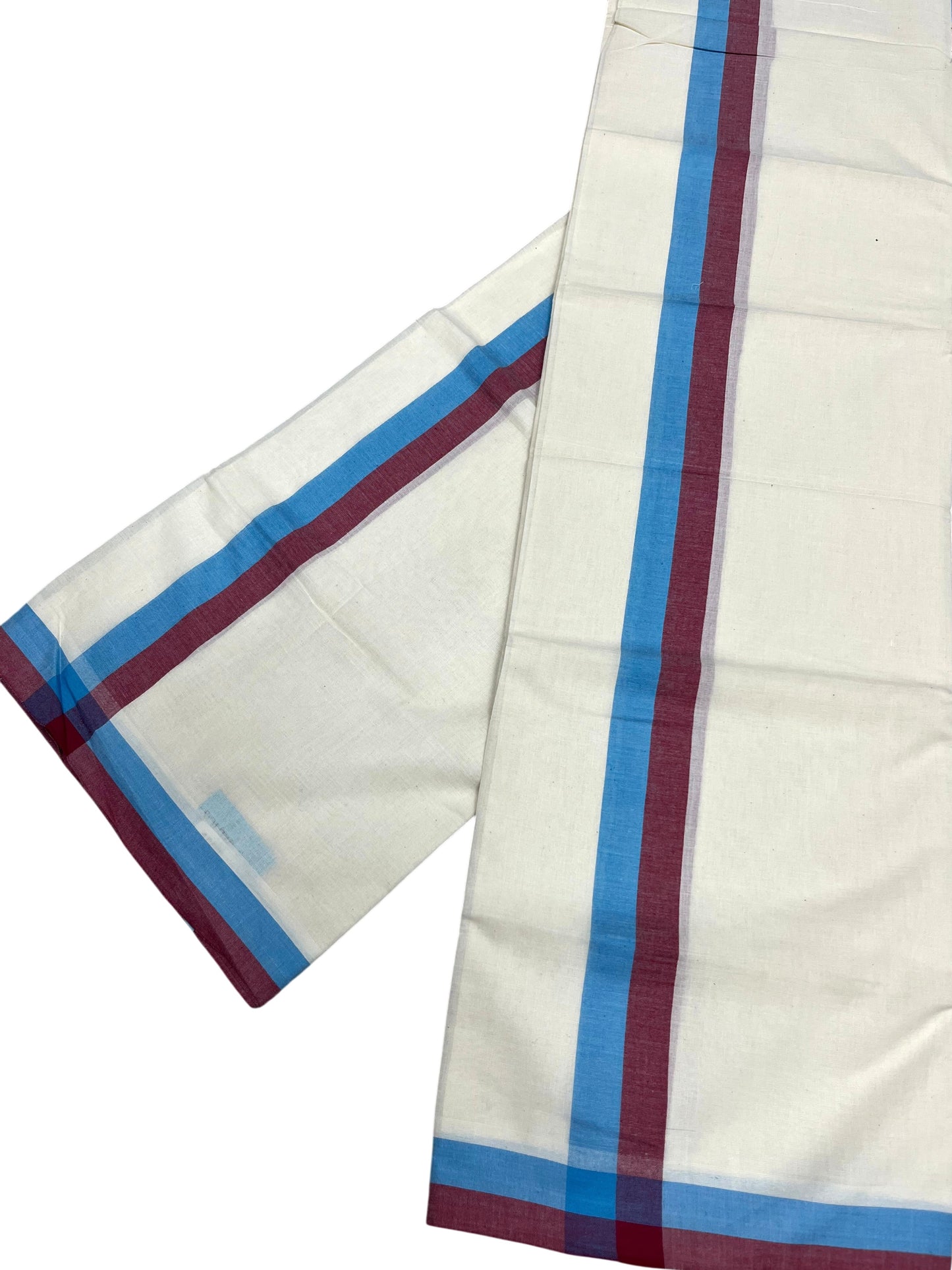 Southloom Pure Cotton Kerala Single Mulloth Set Mundu (Mundum Neriyathum) Maroon And Blue Border in 2.80 mtrs SL243