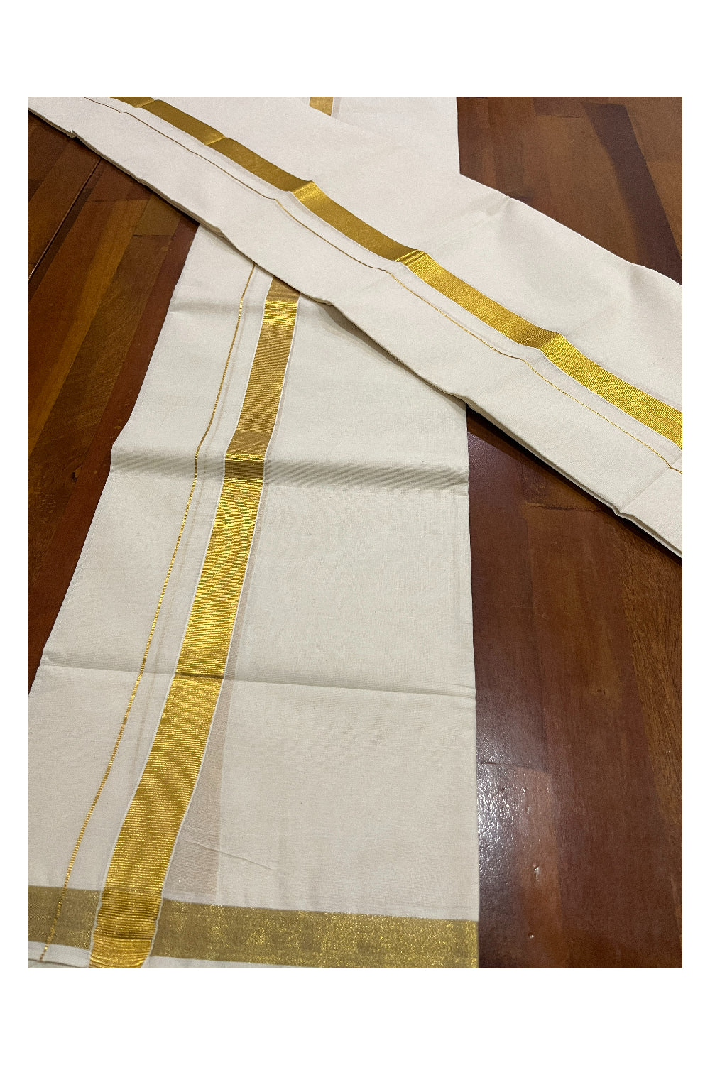 Pure Cotton Half Fine Kasavu Single Set Mundu (Mundum Neriyathum) with 1 inch Border 2.80 Mtrs