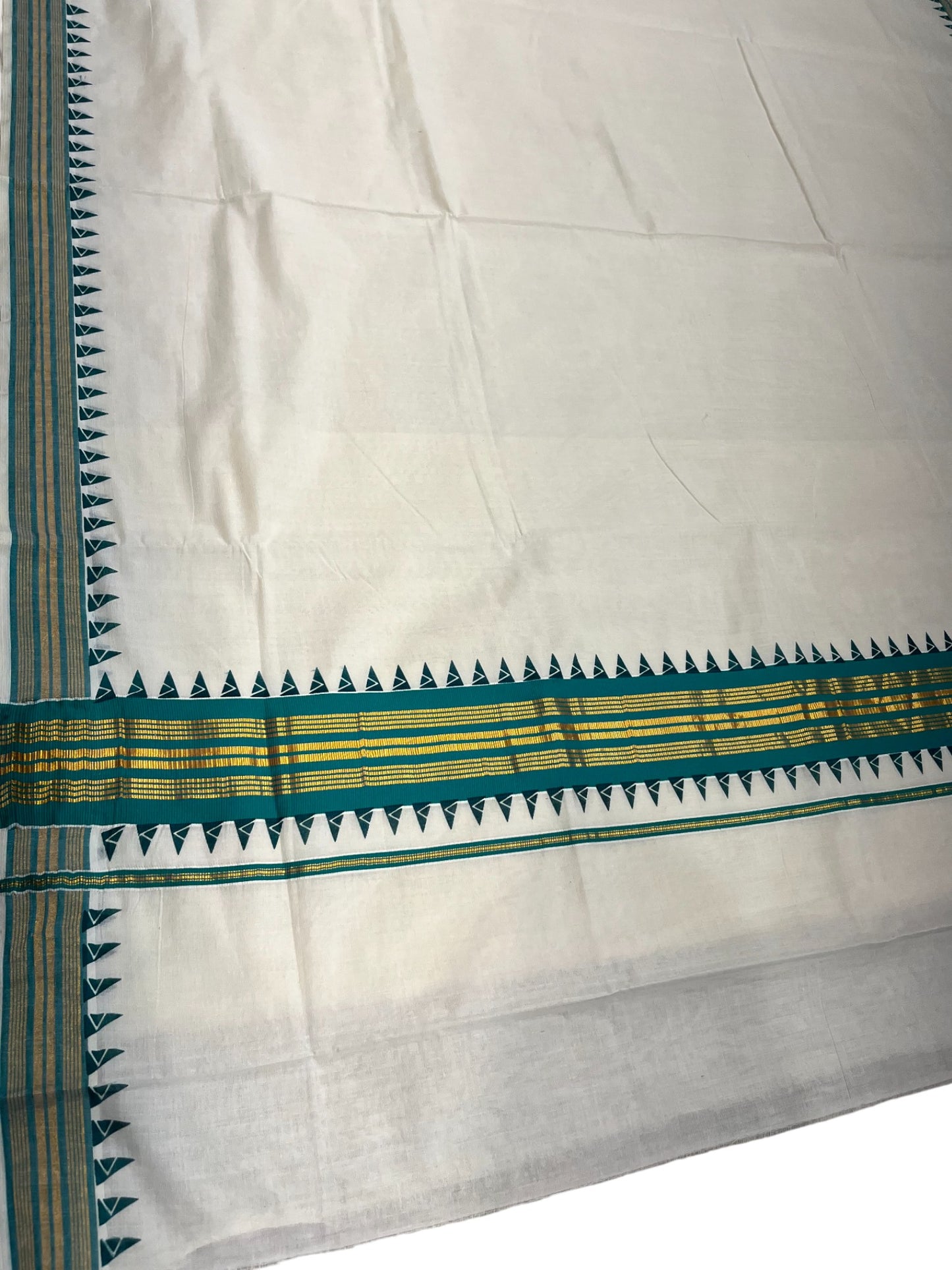 Southloom Cotton Kerala Kasavu Saree with Green Border