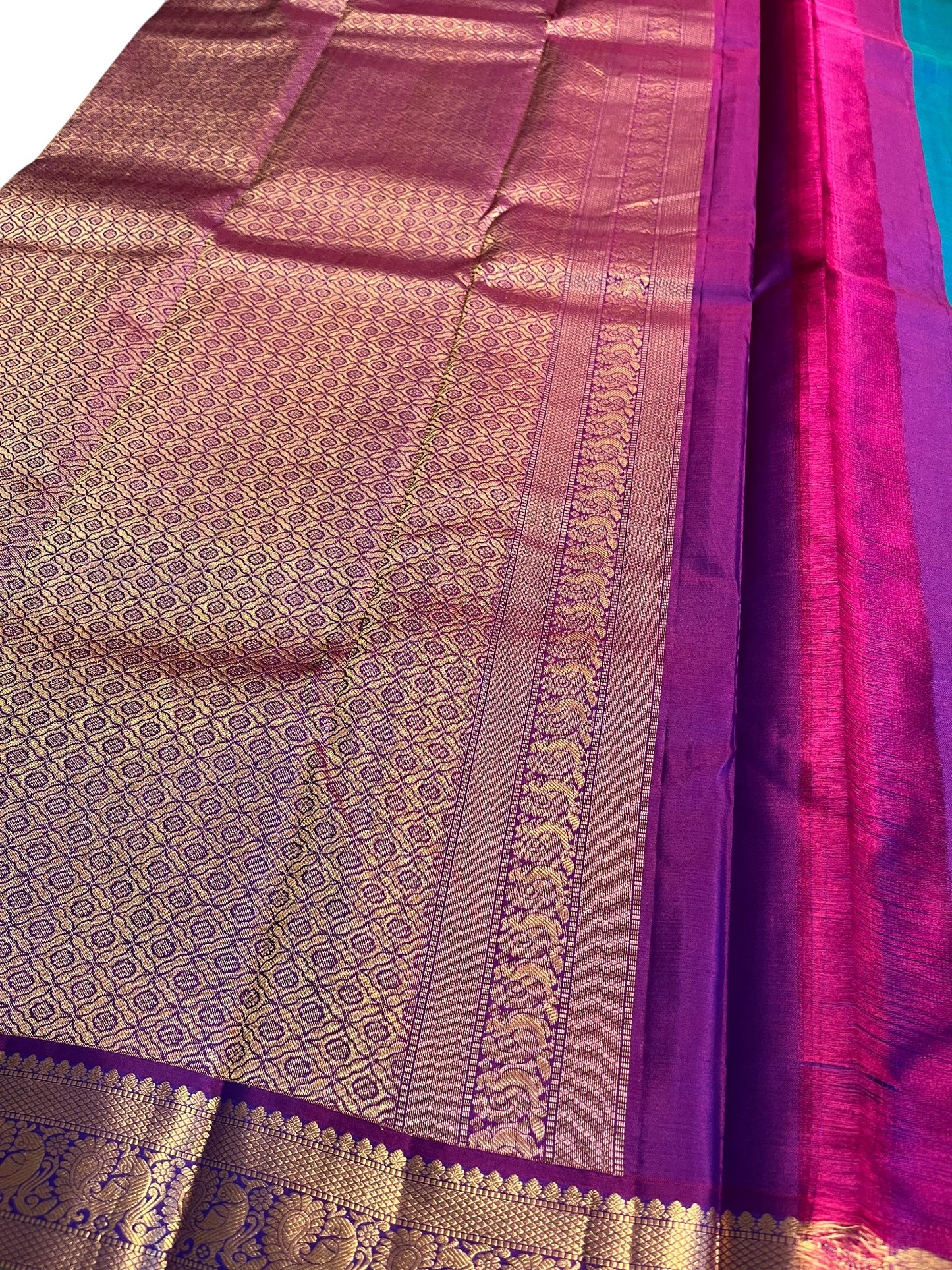 Southloom Pure Handloom Bridal Kanchipuram Silk Saree with Korvai Work (Blue & Violet)