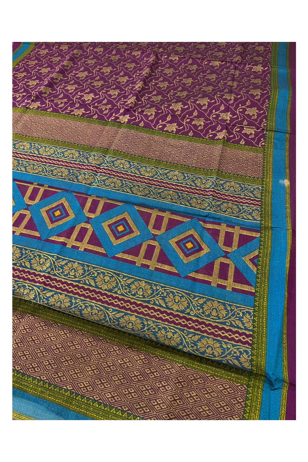 Southloom Cotton Purple Designer Printed Saree