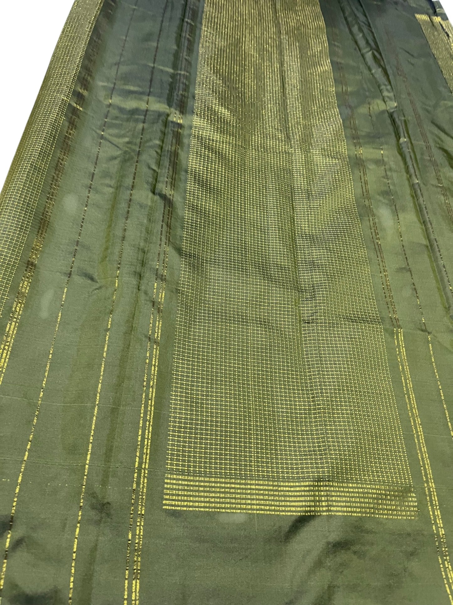 Southloom Semi Silk Saree with Micro Check on Body in Olive  Green