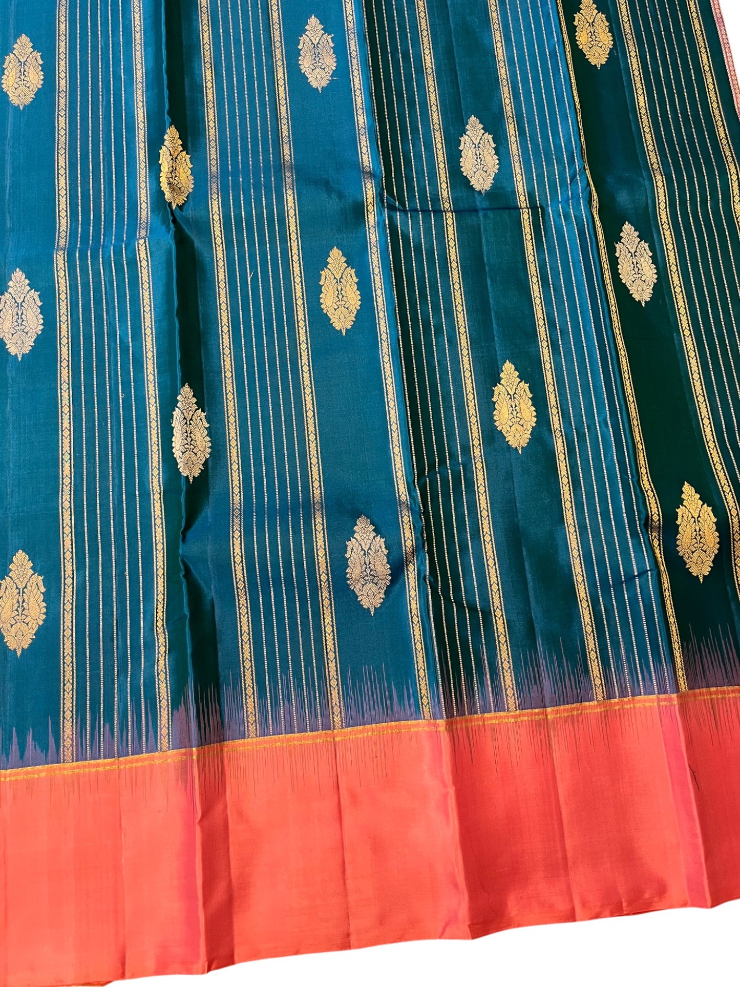 Southloom Pure Handloom Bridal Kanchipuram Silk Saree with Korvai Work (Pink & Blue)