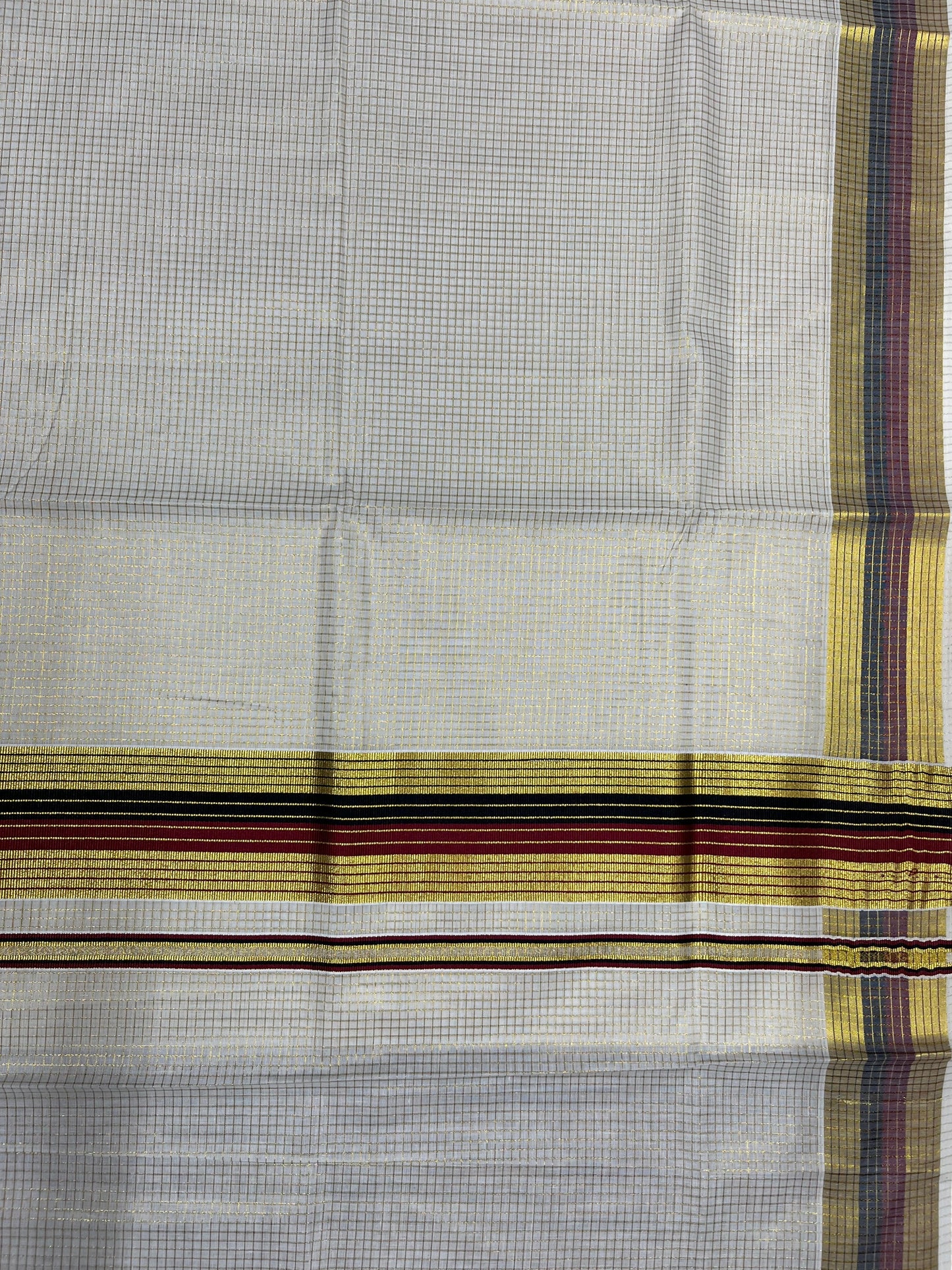 Southloom Kerala Cotton Kasavu Saree with Micro Check Design on Body in Maroon & Black Border