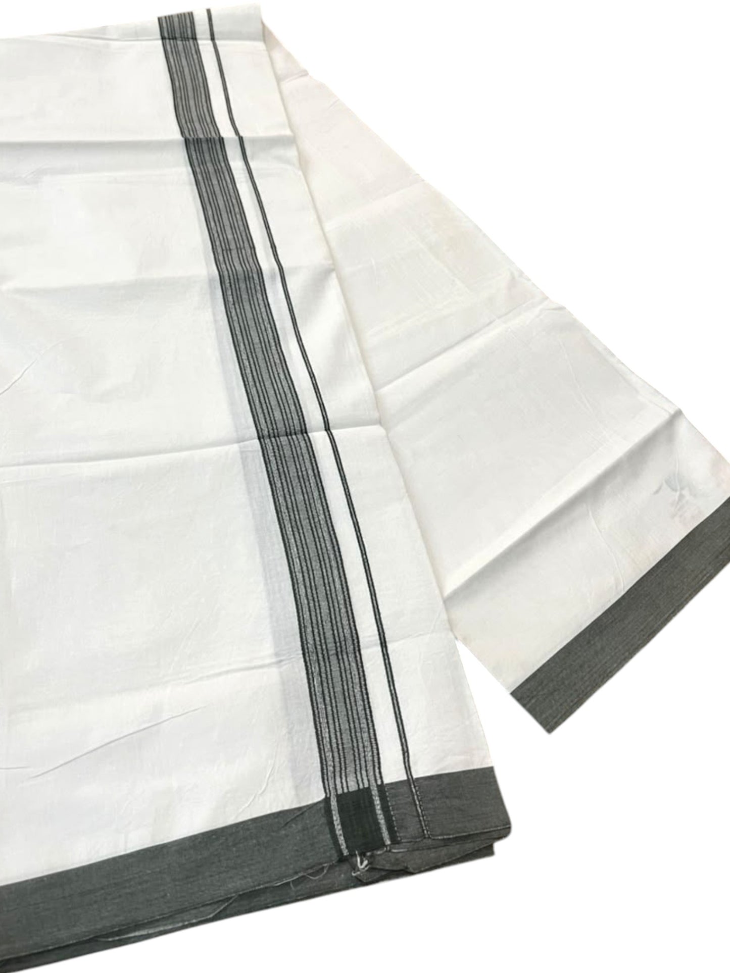 Southloom Pure White Single Cotton Mundu with Grey Border (South Indian Kerala Dhoti)