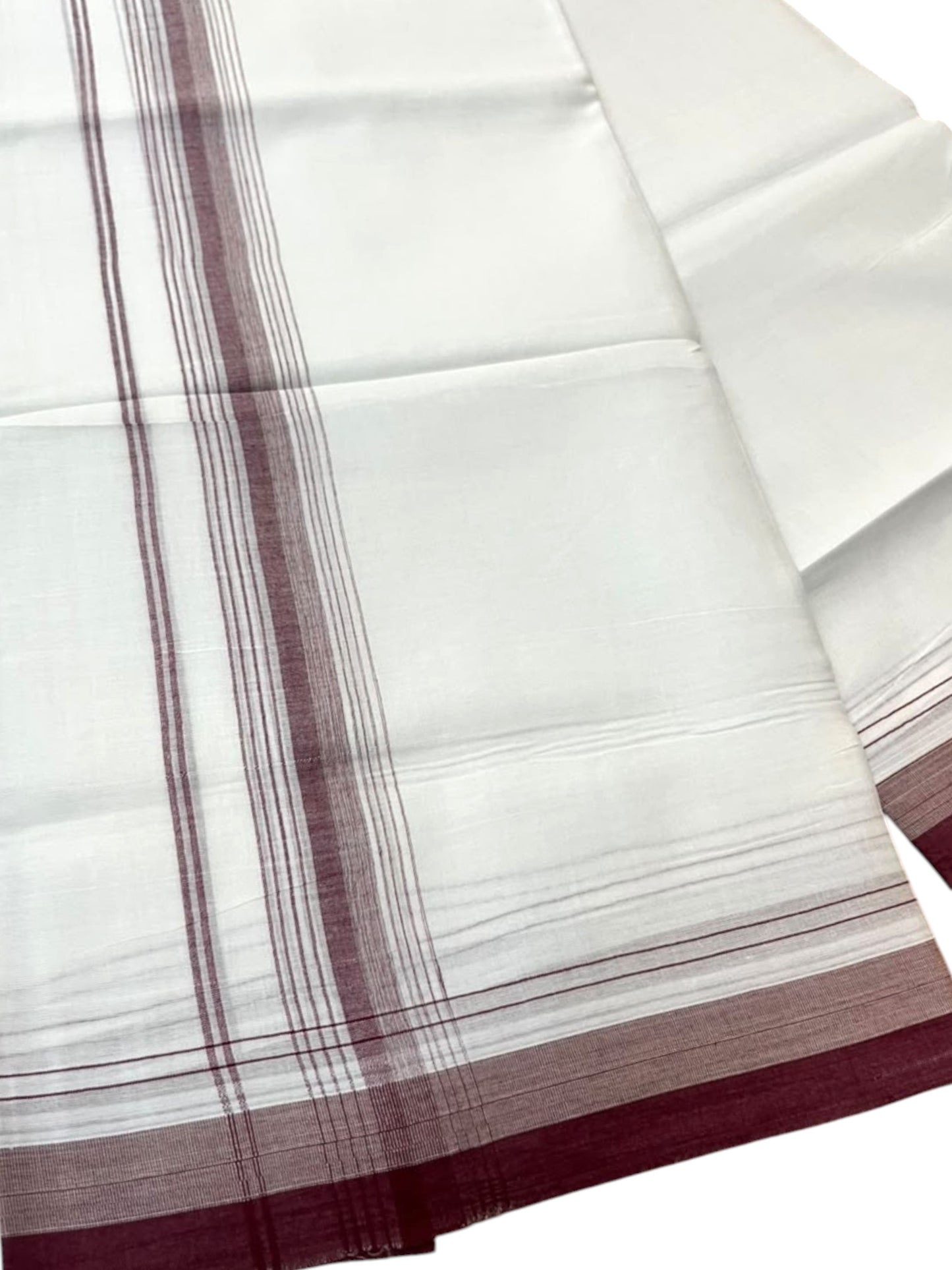 Southloom Pure Cotton Mundu with Maroon Border (South Indian Kerala Dhoti)