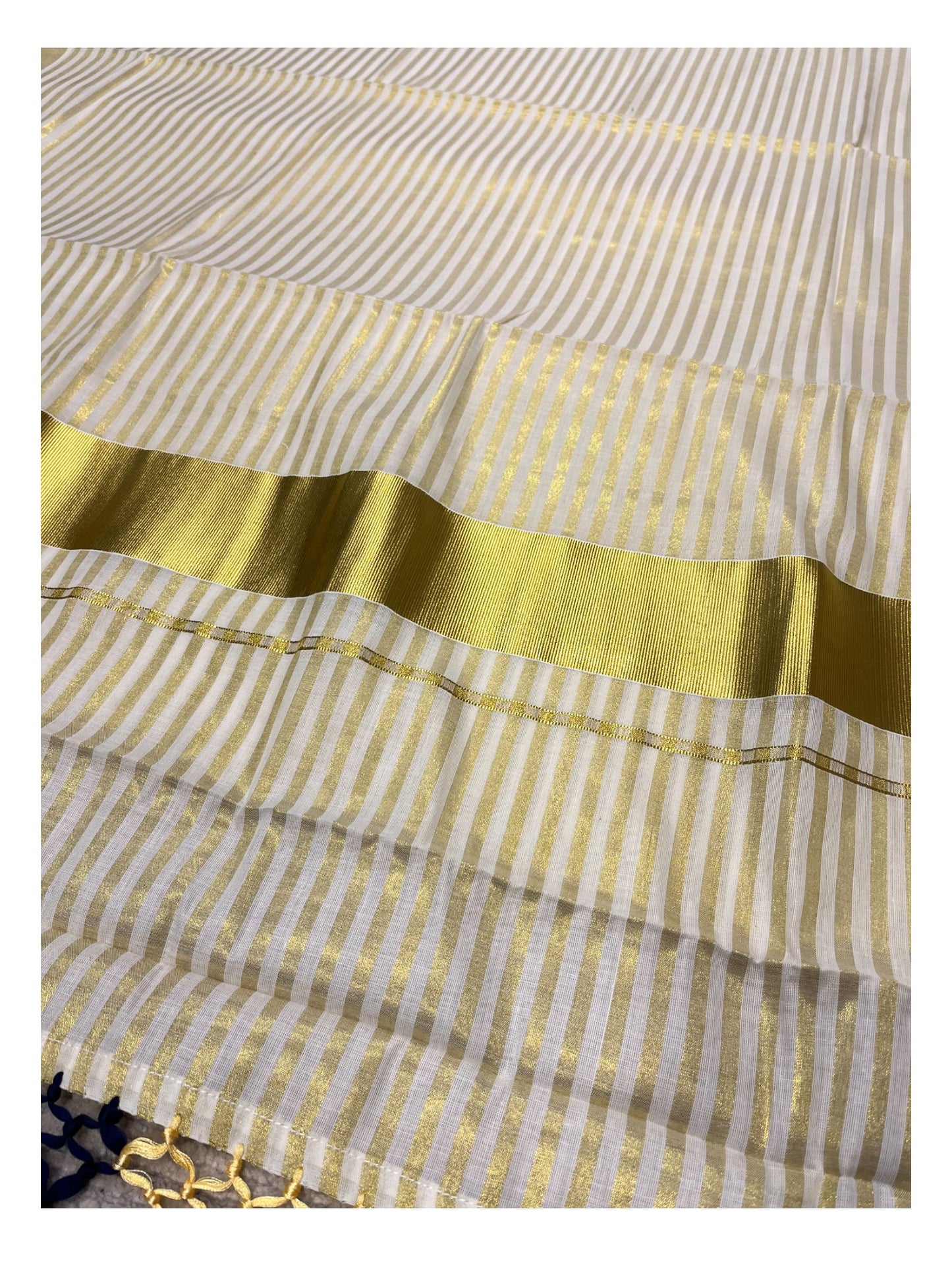 Southloom Kerala Cotton Kasavu Saree with Stripes on Body
