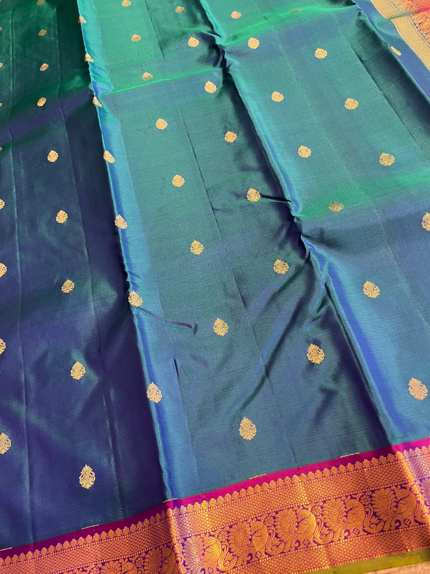 Southloom Pure Handloom Bridal Kanchipuram Silk Saree with Korvai Work (Blue & Violet)