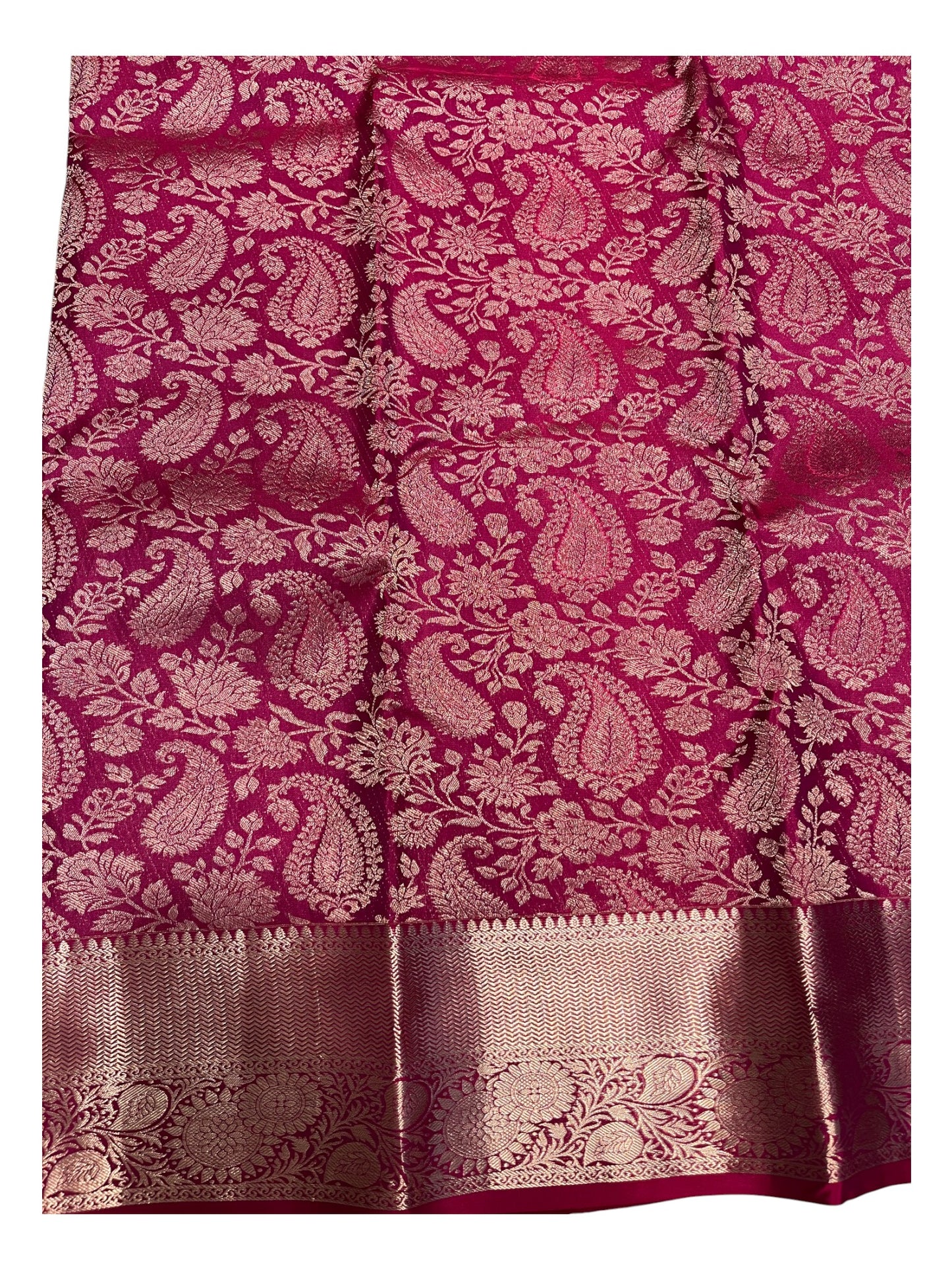 Southloom Pure Handloom Bridal Kanchipuram Silk Saree with Korvai Work (Magenta)