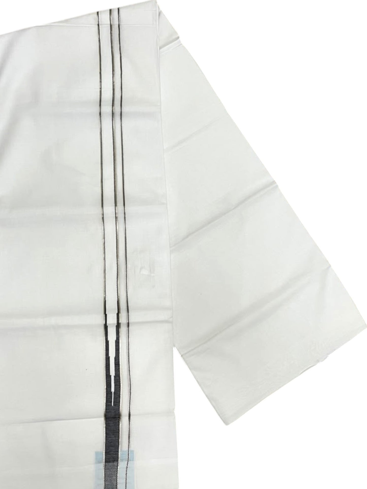 Southloom Pure White Cotton Double Mundu with Silver and Black Chutti Kara (South Indian Dhoti)