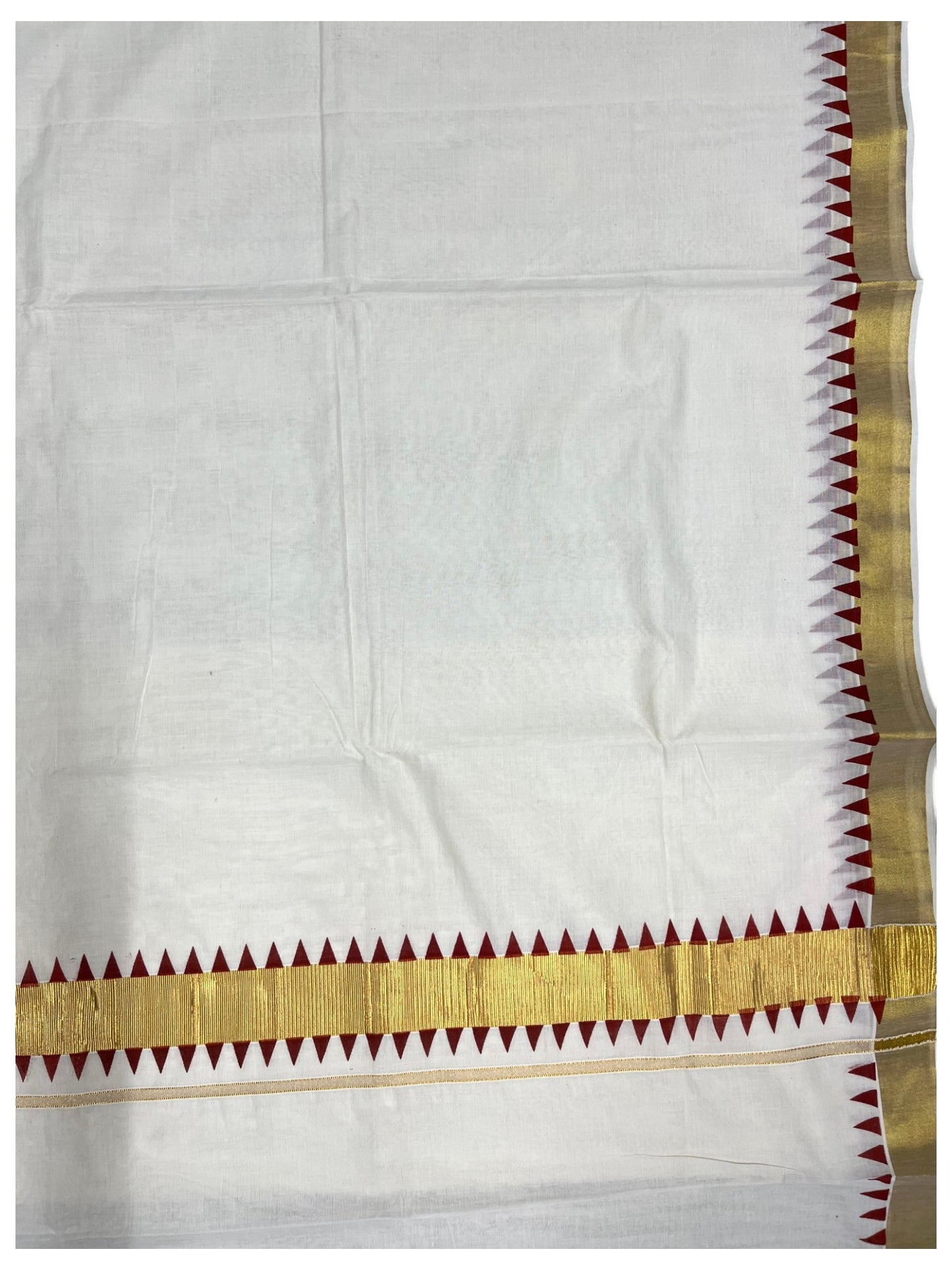 Southloom Cotton Kerala Kasavu Saree with Maroon Tample Design Border