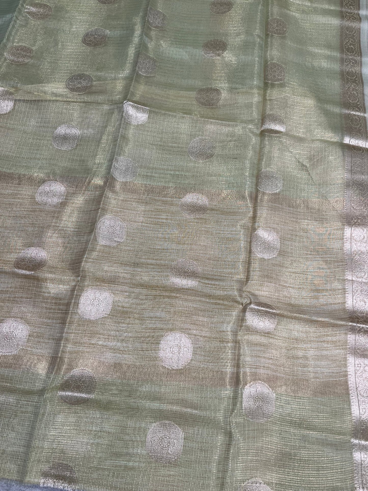 Southloom Tissue Silk Saree with Woven Work on Body and Borders Green