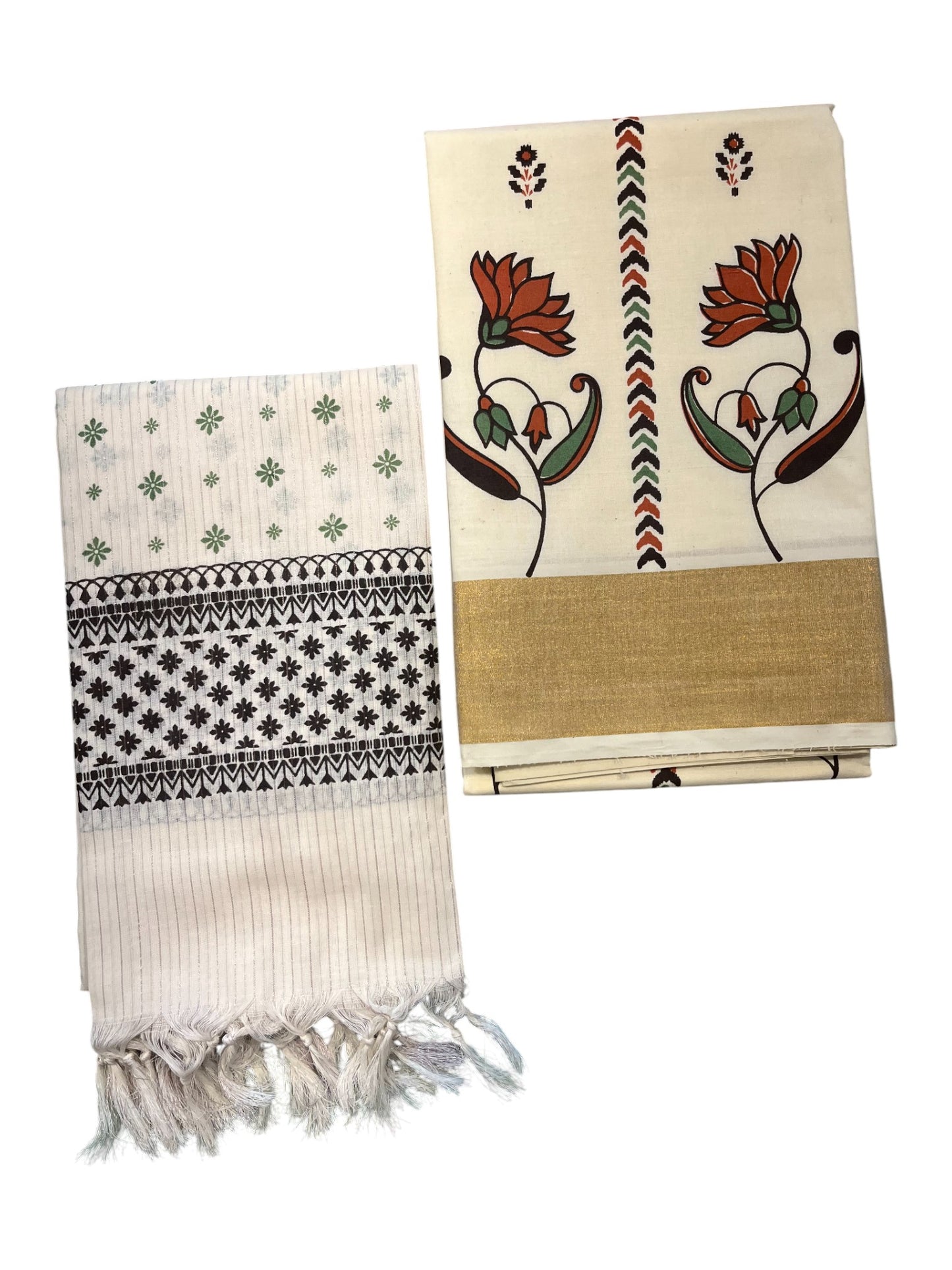 Southloom Pure Cotton Kerala Churidar Salwar Material with Hand Printed Designs (include Shawl / Dupatta)