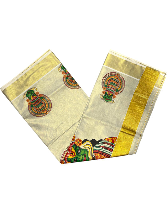 Kerala Tissue Kasavu Saree with Kathakali Mural Printed Designs