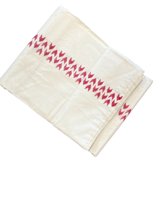 Southloom Pure Cotton Mundu with Ikat Design Red print (South Indian Kerala Dhoti)