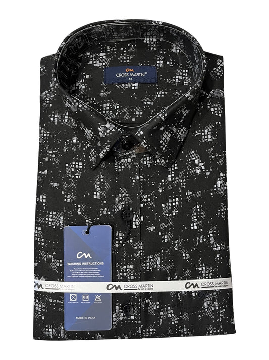 Southloom Pure Cotton Black Printed Shirt (XL FS)
