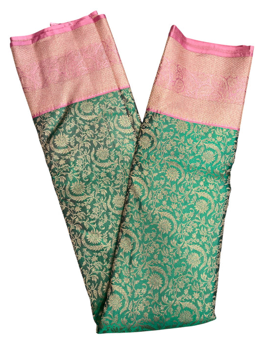 Southloom Premium Handloom Bridal Kanchipuram Silk Saree with Korvai Work (Green & Pink)
