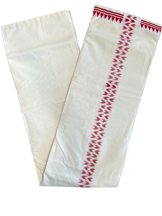 Southloom Pure Cotton Mundu with Ikat Design Red print (South Indian Kerala Dhoti)