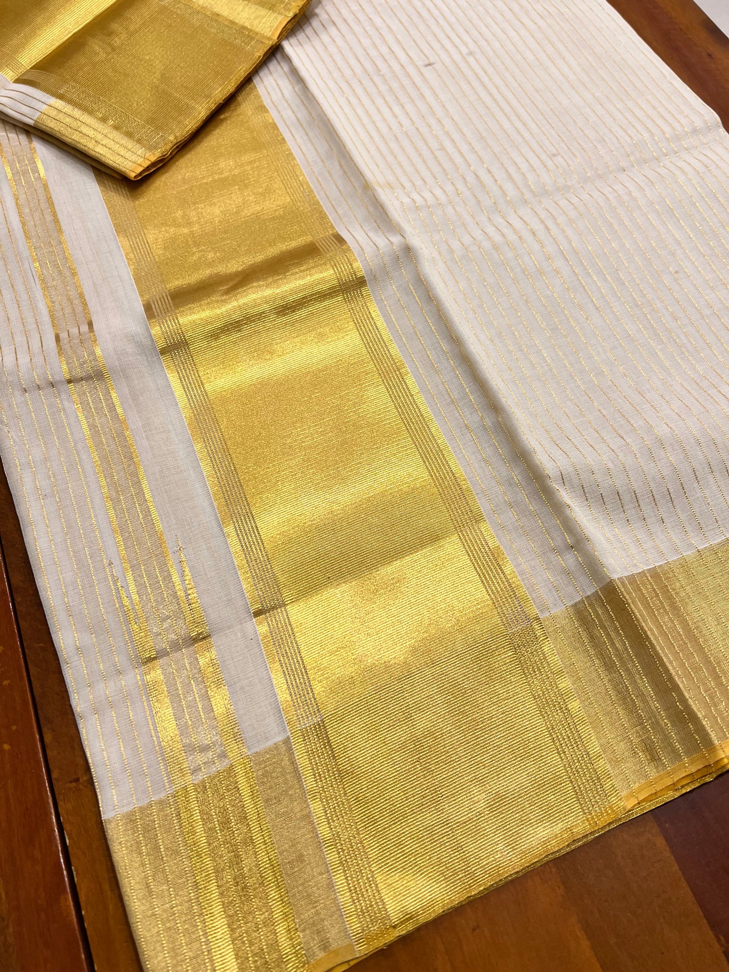 Southloom Super Premium Balaramapuram Handloom Pure Cotton Wedding Set Mundu with Lines Designs 2.70 Mtrs