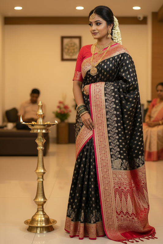 Black & Red Satin Silk Saree SL159