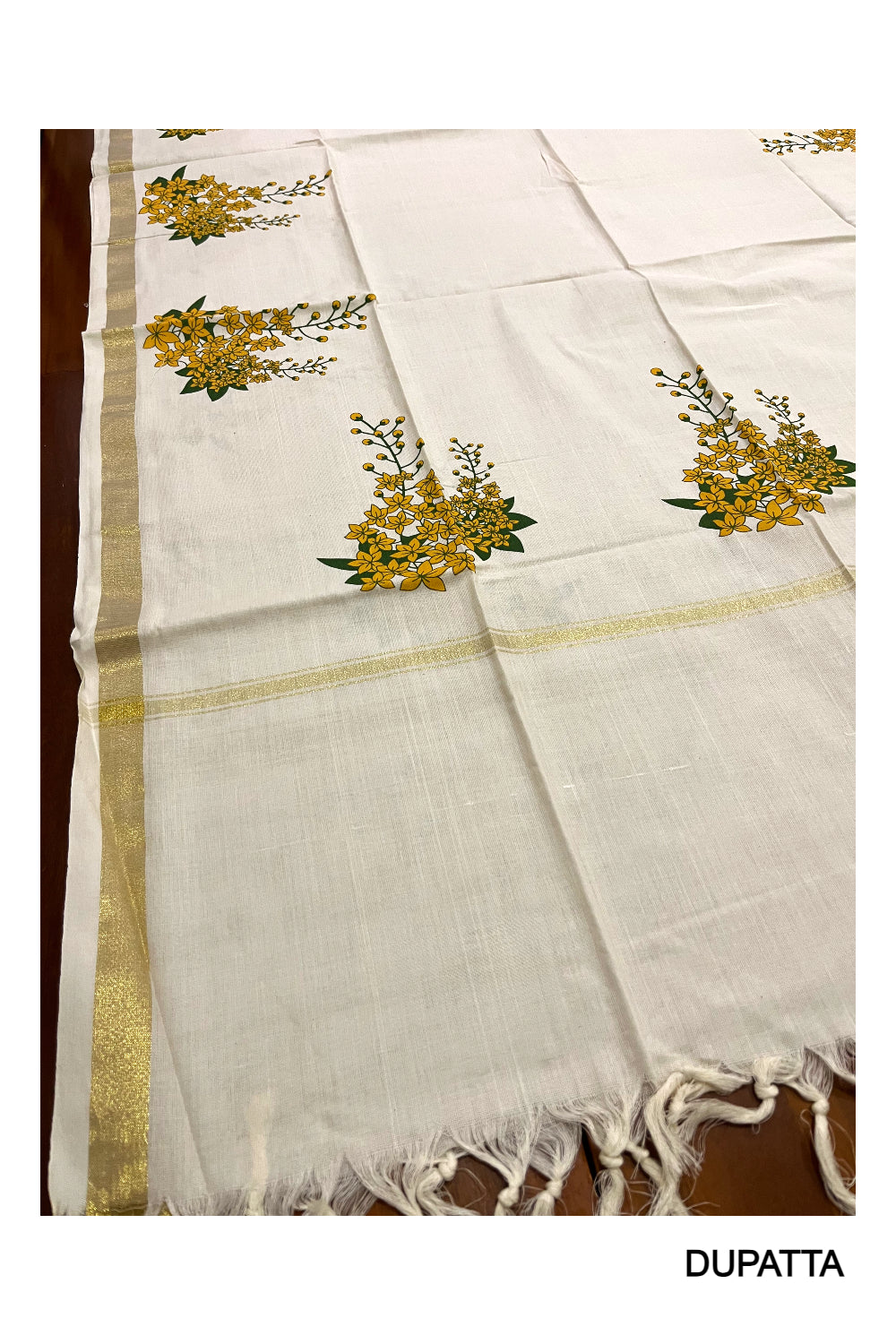 Kerala Cotton Churidar Salwar Material with Konna Poovu Mural Prints (include Shawl / Dupatta)