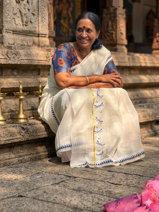 Cotton Thumbi Temple Print Set Mundu SL151 (2.80 Neriyathu)