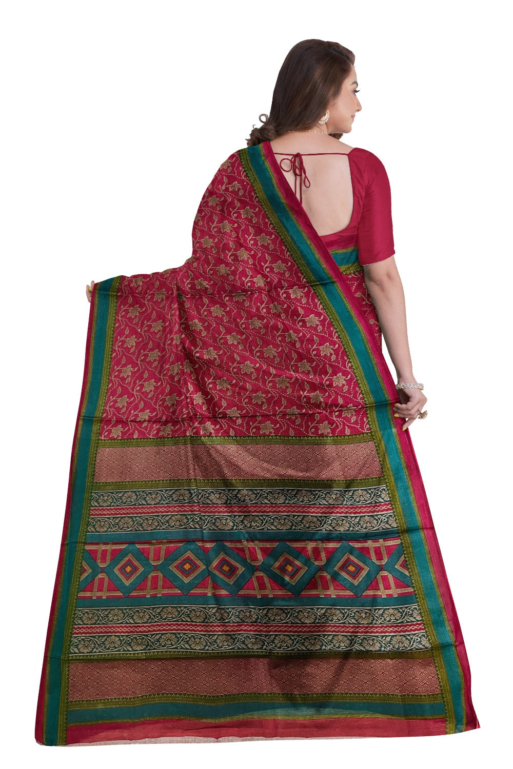 Southloom Cotton Red Designer Printed Saree