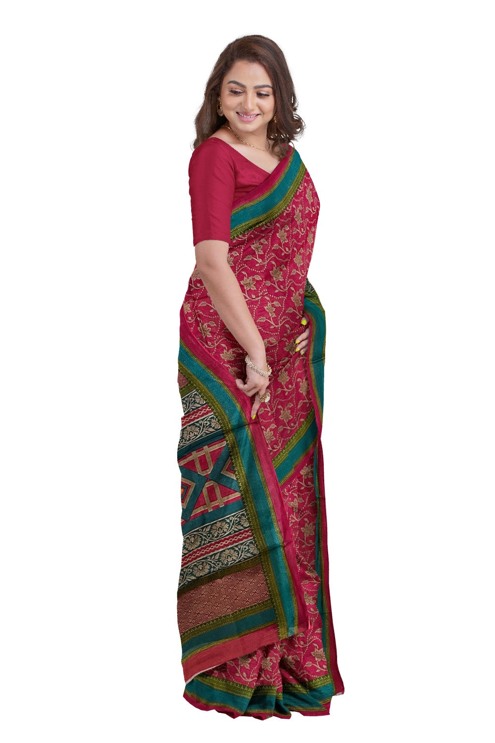 Southloom Cotton Red Designer Printed Saree