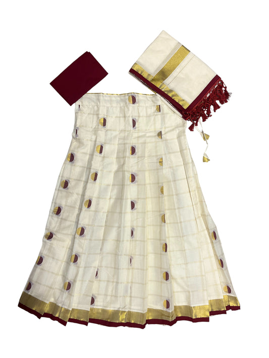 Southloom Semi Stitched Cotton Dhavani Set with Pavada and Maroon Blouse Piece