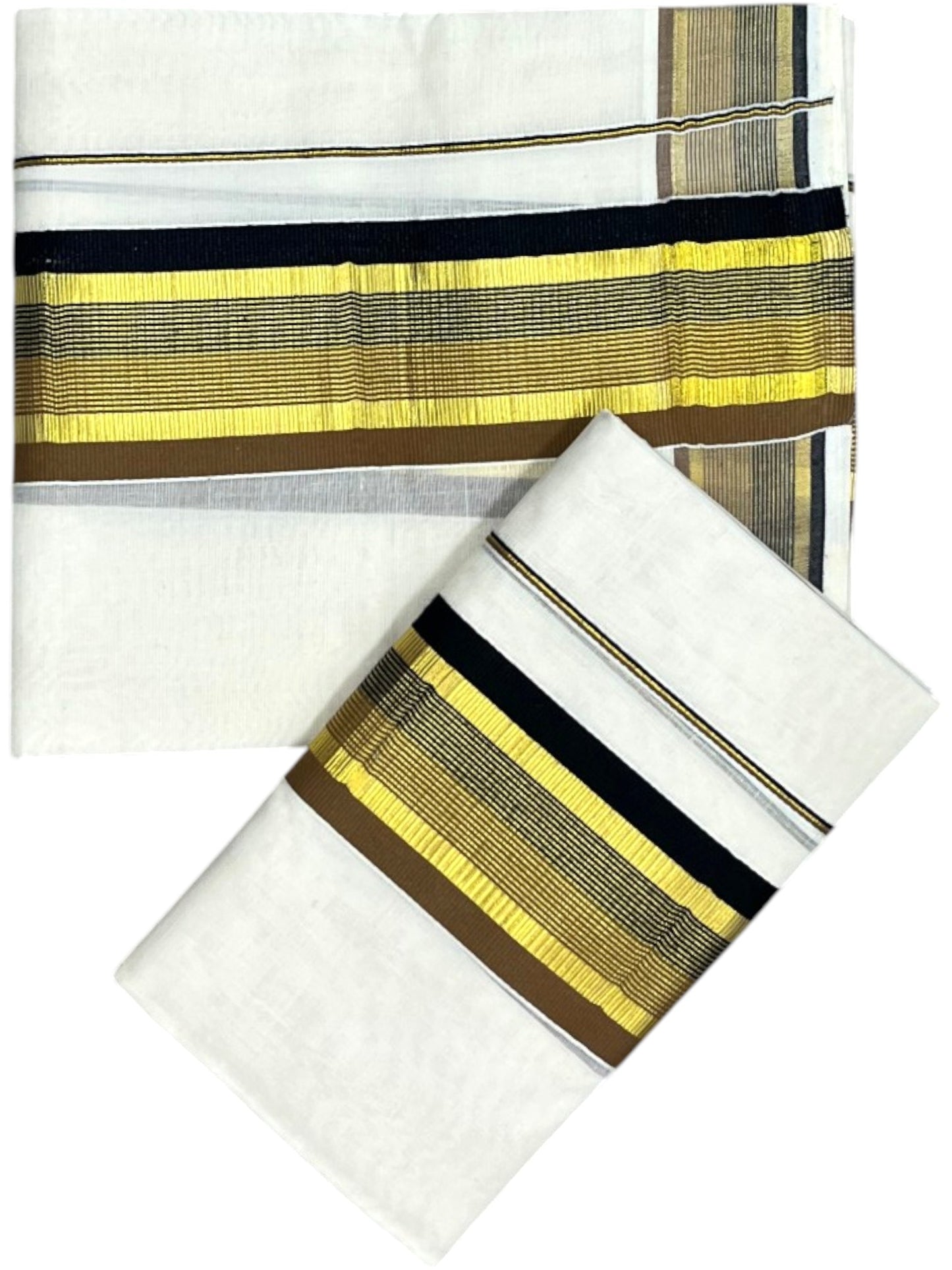 Southloom Kerala Cotton Kasavu Single Set Mundu (Mundum Neriyathum) with Black And Brown Kasavu Border SLKK