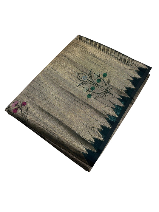 Southloom Banarasi Silk Saree with Woven Work on Body and Borders (Green)