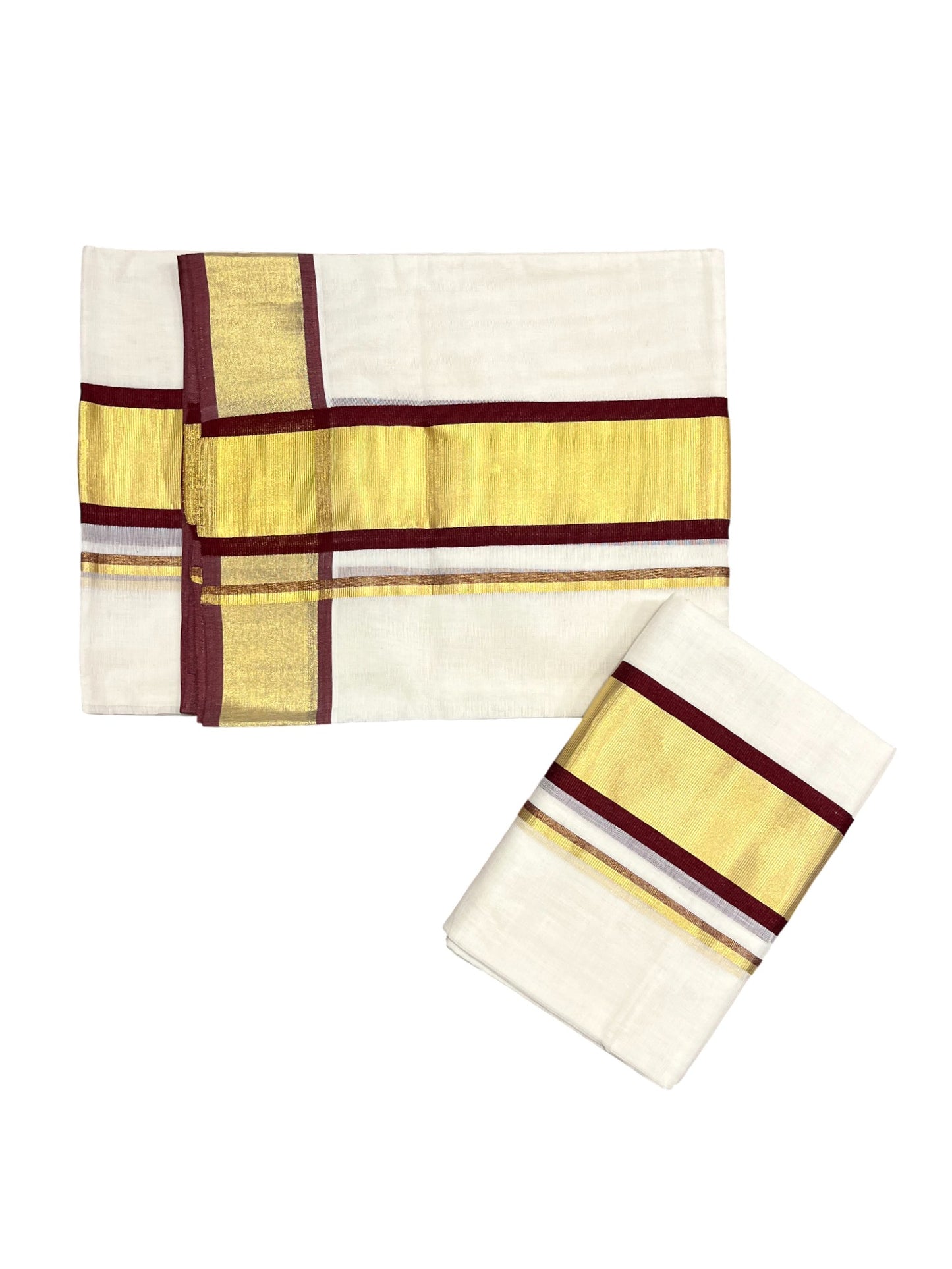 Southloom Premium Handloom Set Mundu with Kasavu and  Maroon Border (2.80 Mtr)